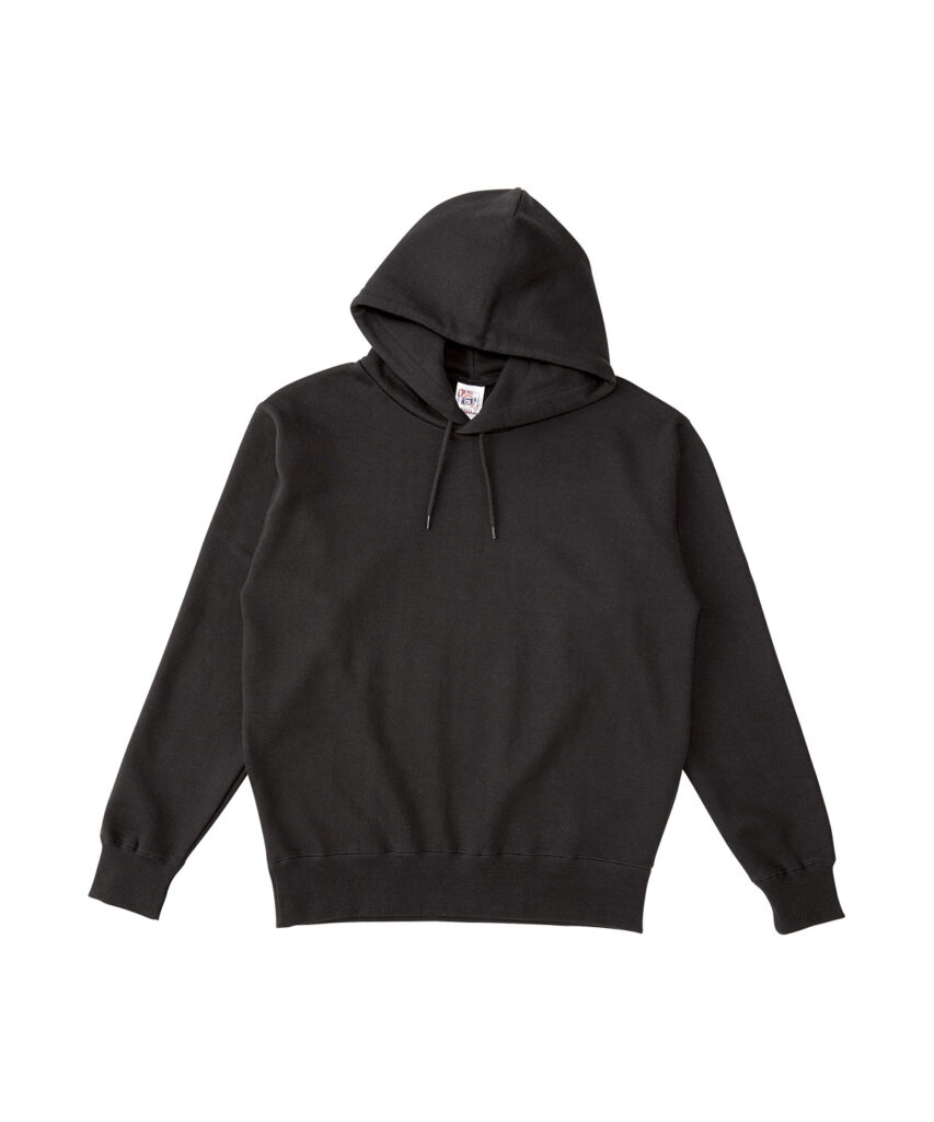 岸和田のプリント加工屋、カジュアルプリント(カジプリ)がオススメするクロス&ステッチのパーカー(品番SP2252)の前面写真
ポケットが付いていない珍しいパーカー
ボディカラーはブラック