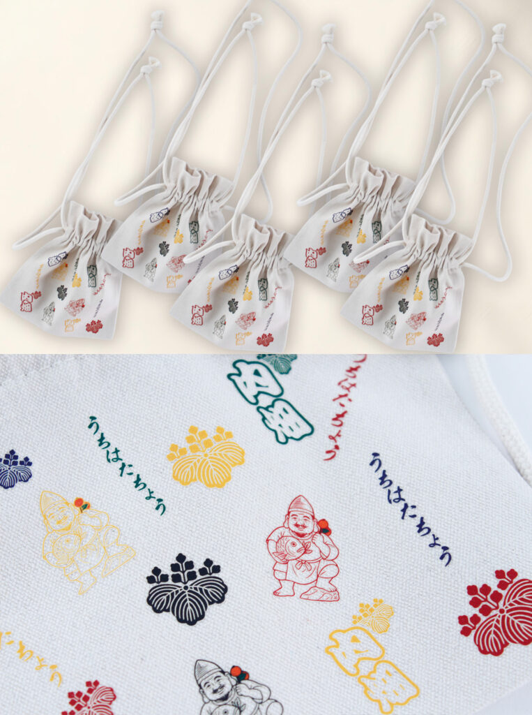 カジプリが製作したオリジナル総柄巾着
ラスタカラーで若者に大人気